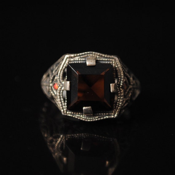 Sterling Silver Smoky Topaz Opal Art Nouveau Ring Sz 6 #10322
