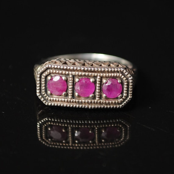 Sterling Silver Ruby Art Nouveau Ring Sz 7 #6015