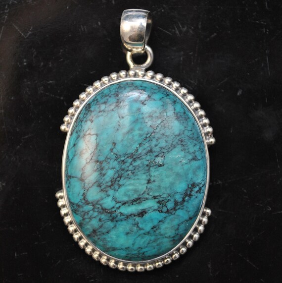 Sterling Silver Tibetan Turquoise Pendant Native American Style #9873