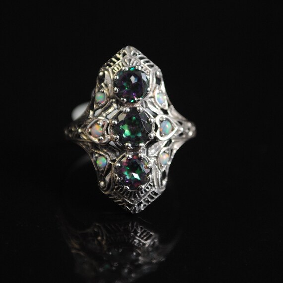 Sterling Silver Rainbow Topaz Art Deco Ring Sz 7 #11671