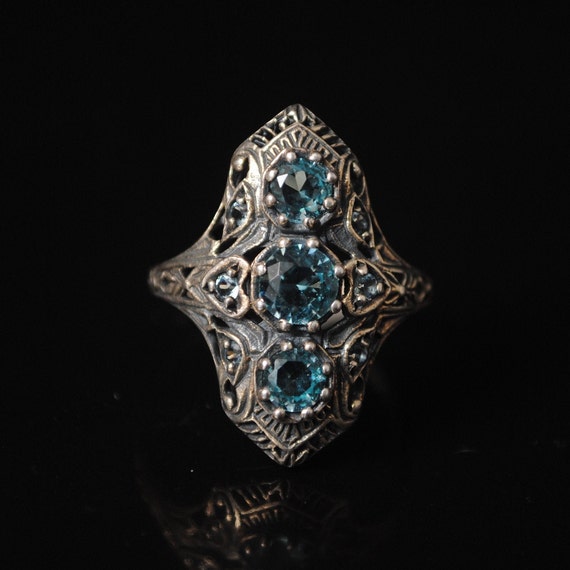 Sterling Silver Aquamarine Art Deco Ring Sz 8 #9647