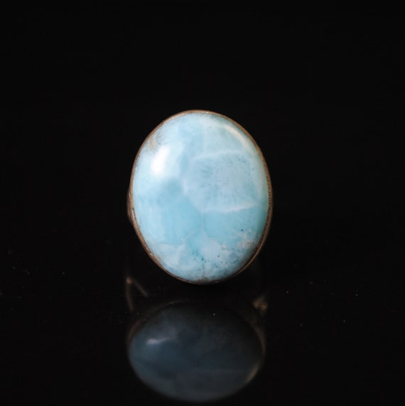 Sterling Silver Larimar Oval Ring Sz 8 #11875