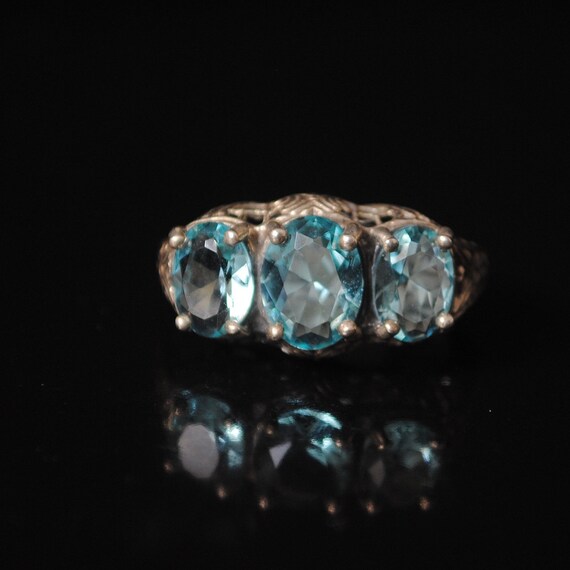 Sterling Silver Aquamarine Art Deco Ring Sz 6 #9643