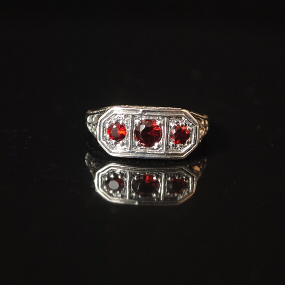 Sterling Silver Ruby Art Deco Ring Sz 7 #13332