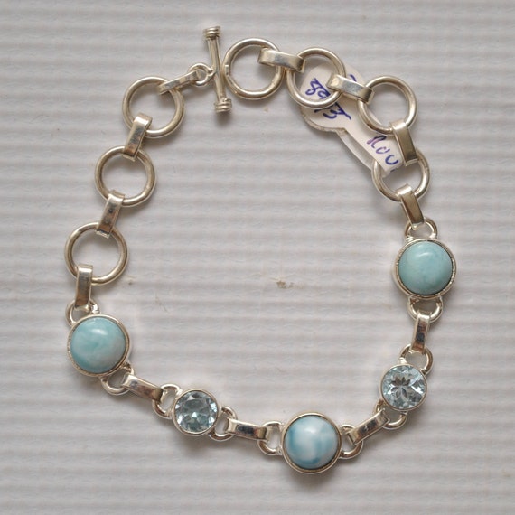 Sterling Silver Five Stone Larimar with Topaz Bracelet #8943