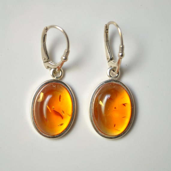 Sterling Silver Honey Amber Lever Back Earrings #10484