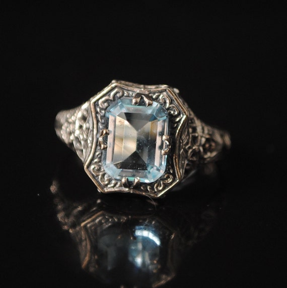 Sterling Silver Aquamarine Art Deco Ring Sz 8 #12979