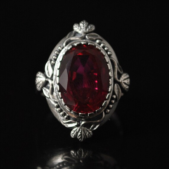 Sterling Silver Antique Style Rubilite Art Nouveau Ring Sz 7 #10138