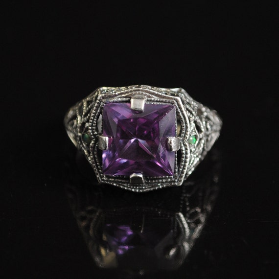 Sterling Silver Alexandrite Opal Art Deco Ring Sz 7 #11644