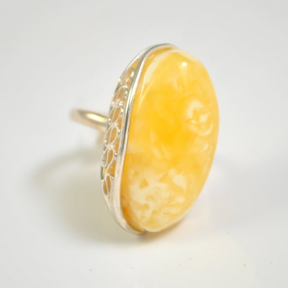Sterling Silver Butterscotch Amber Ajustable Ring #10435