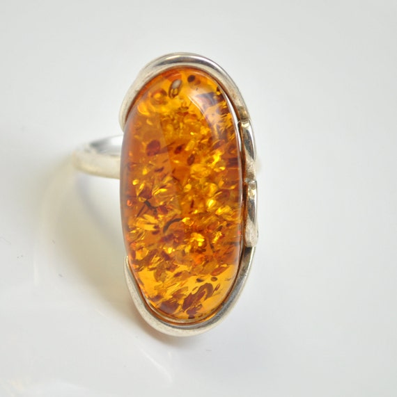 Sterling Silver Honey Amber Adjustable Ring #10443