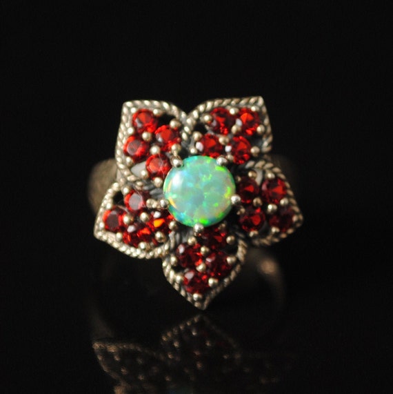 Sterling Silver Antique Style Art Deco Australian Opal Ring Sz 6 #12411