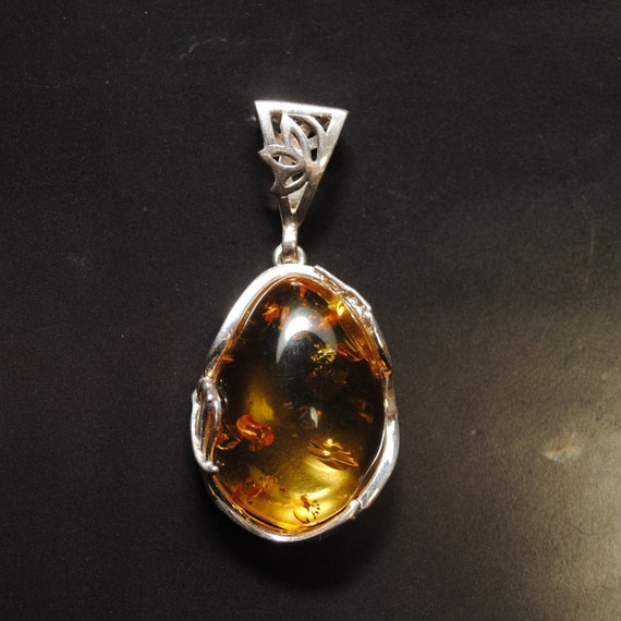 Sterling Silver Honey Amber Pendant #10794