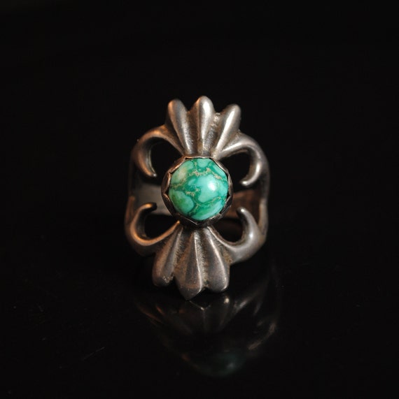 Sterling Silver Native American Navajo Sand Cast Turquoise Ring Sz 11.5 #13290
