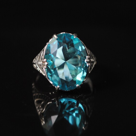 Sterling Silver Aquamarine Art Deco Ring Sz 7 #12147