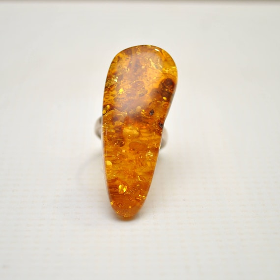 Sterling Silver Honey Amber Sz 9 Ring #9293