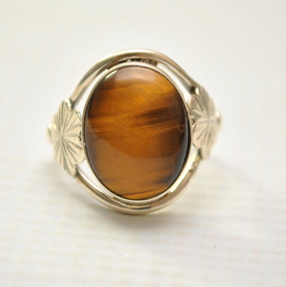 Sterling Silver Tiger Eye Ring Sz 8.5 #9259