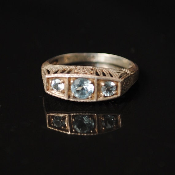 Sterling Silver Aquamarine Peridot Art Deco Ring Sz 6 #8551