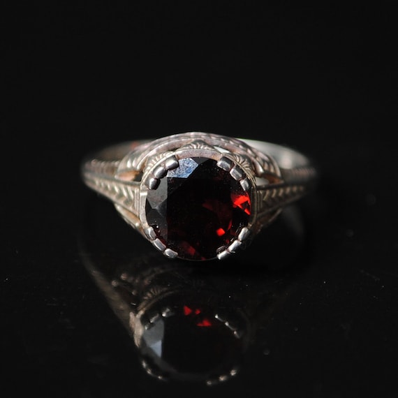 Sterling Silver Garnet Art Deco Ring Sz 6 #6778