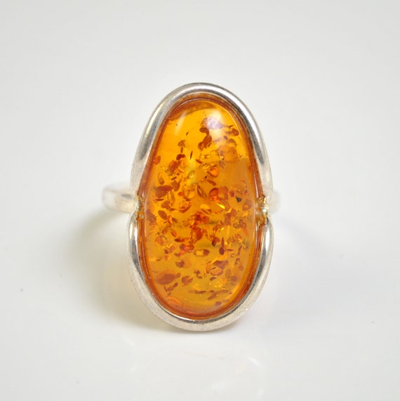Sterling Silver Honey Amber Adjustable Ring #10441