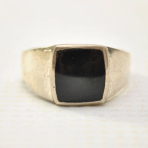 Onyx Large Square Stone in Plain Sterling Silver Ring Sz 11 #8763