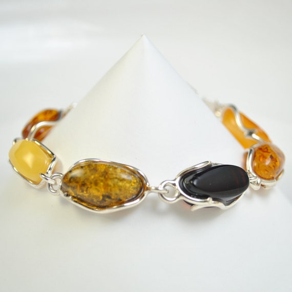 Sterling Silver Multi Color Amber Bracelet #10456