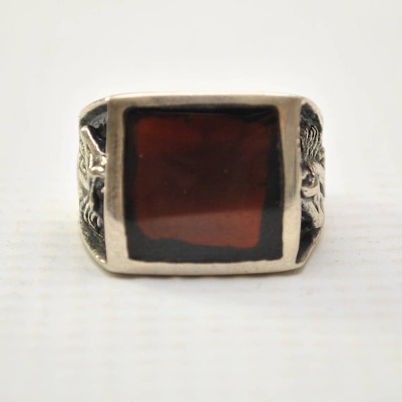 Onyx Square Stone in Horse Head Sterling Silver Ring Sz 12 #8750