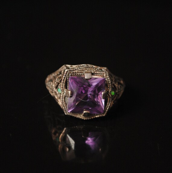 Sterling Silver Alexandrite Opal Art Deco Ring Sz 7 #11644