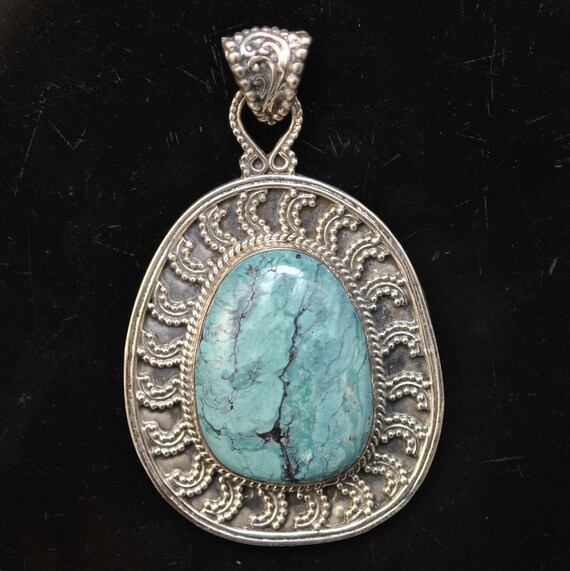 Sterling Silver Tibetan Turquoise Pendant Native American Style #9871
