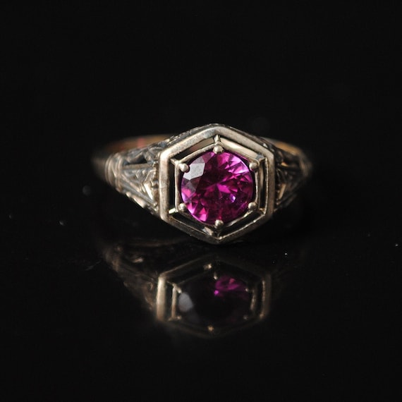 Sterling Silver Pink Sapphire Art Deco Ring Sz 7 #12352