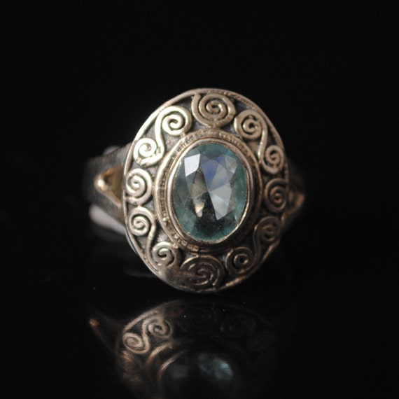 Sterling Silver Blue Topaz Art Deco Ring Sz 6.75 #11938