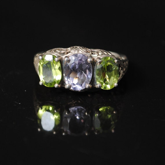 Sterling Silver Amethyst Peridot Art Deco Ring Sz 7 #6766