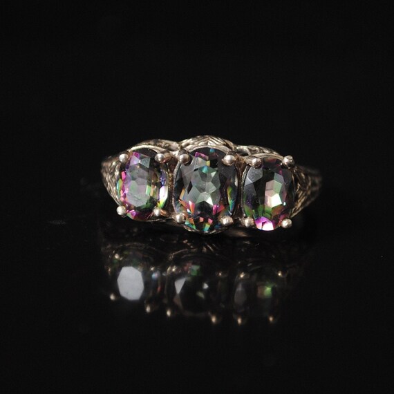 Sterling Silver Rainbow Topaz Art Nouveau Ring Sz 9 #12261