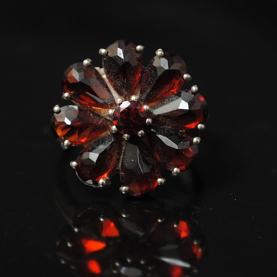 Sterling Silver Garnet Art Deco Ring Sz 7 #11545