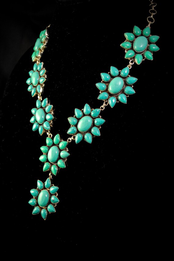 Turquoise Oval Flower Blossom Necklace #11842