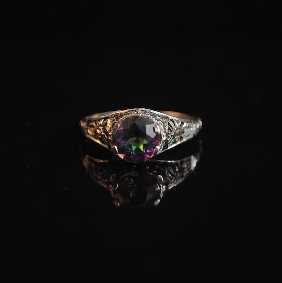 Sterling Silver Rainbow Topaz Art Deco Ring Sz 9 #13298