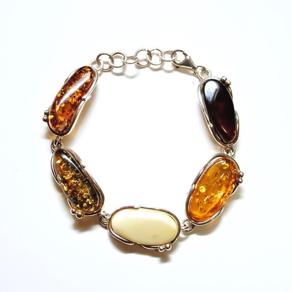 Sterling Silver Multi Color Amber Bracelet #10791