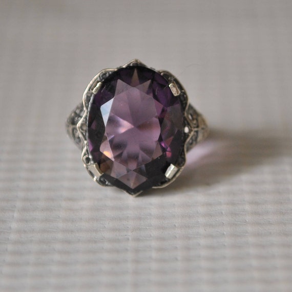 Sterling Silver Amethyst Art Deco Ring Sz 6 #9817
