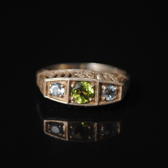 Sterling Silver Aquamarine Peridot Art Deco Ring Sz 7 #8318
