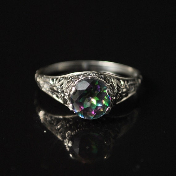 Sterling Silver Rainbow Topaz Art Deco Ring Sz 9 #10151