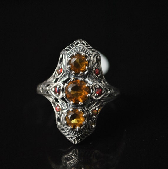 Sterling Silver Citrine Opal Art Deco Ring Sz 8 #10142
