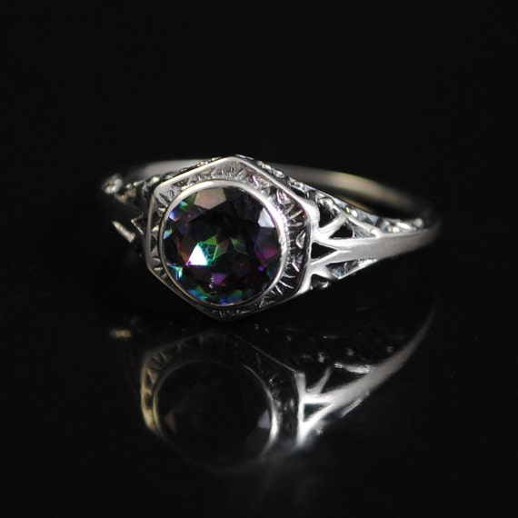 Sterling Silver Rainbow Topaz Art Nouveau Ring Sz 8 #11677