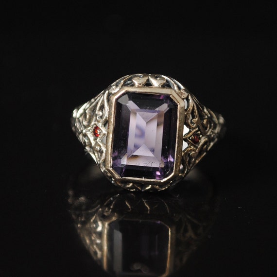 Sterling Silver Amethyst Art Deco Ring Sz 8 #12955