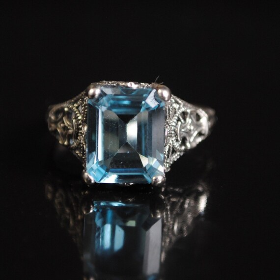 Sterling Silver Aquamarine Art Deco Ring Sz 7 #11691