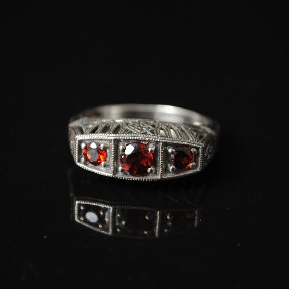 Sterling Silver Garnet Art Deco Ring Sz 6 #6896