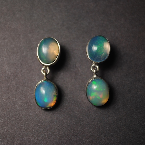 Sterling Silver Opal 4 Stone Stud Earrings #13802