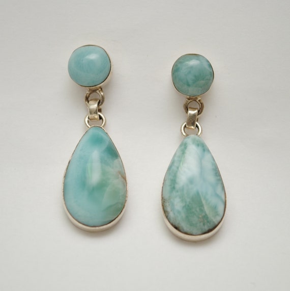 Sterling Silver Larimar 2 Stone Teardrop Earrings #11871