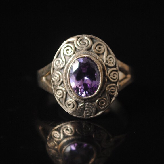 Sterling Silver Amethyst Art Deco Ring Sz 7.75 #11936