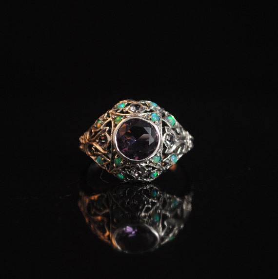 Sterling Silver Amethyst Opal Edwardian Ring Sz 6 #13306