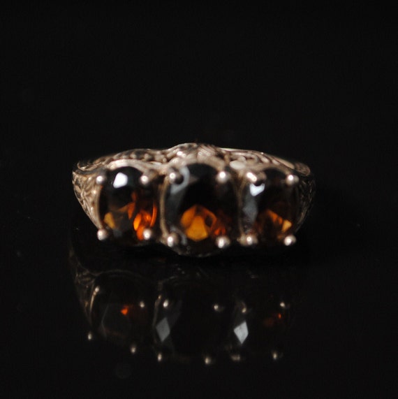 Sterling Silver Smoky Topaz Art Deco Ring Sz 8 #8437